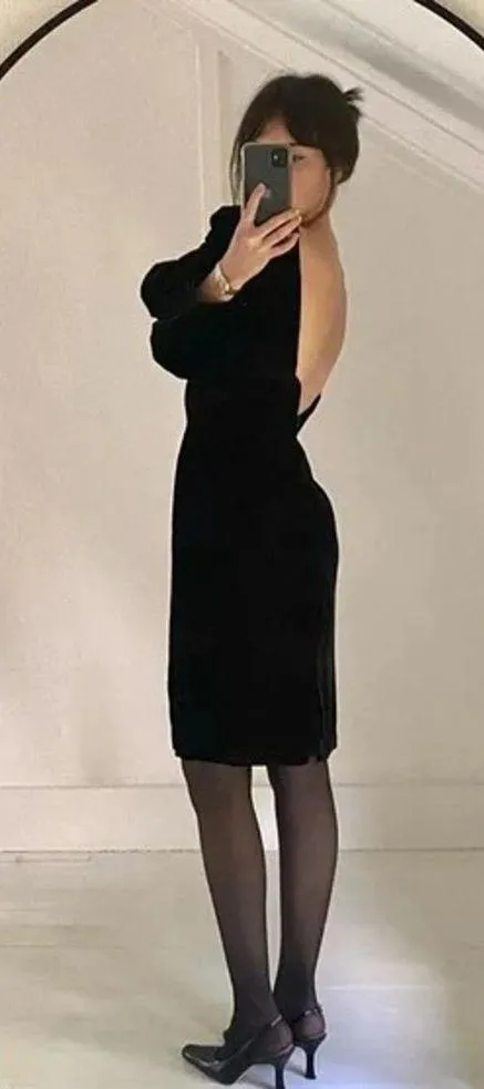 Moda Int’l Vintage 80s Velvet Backless Dress Black Size 4 - Image 4