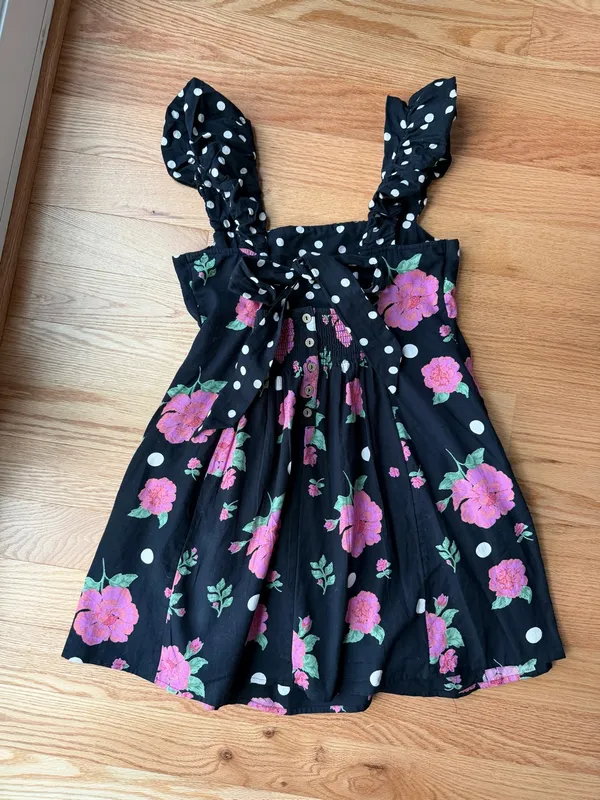 Free People Mixed Print Bom Bom Floral Cutout Mini Dress Black L - Image 5