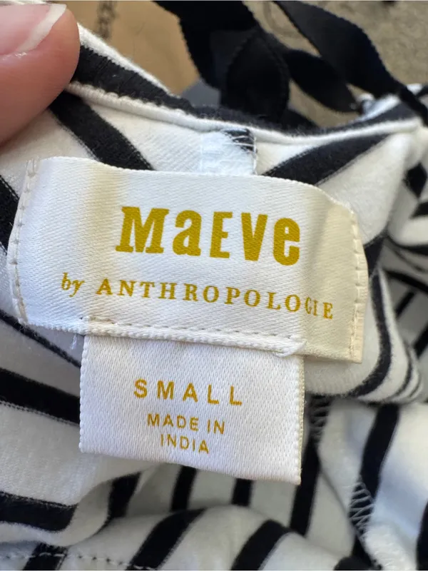 Maeve Anthropologie Black White Striped Scalloped Crop Blouse Womens S Summer - Image 4
