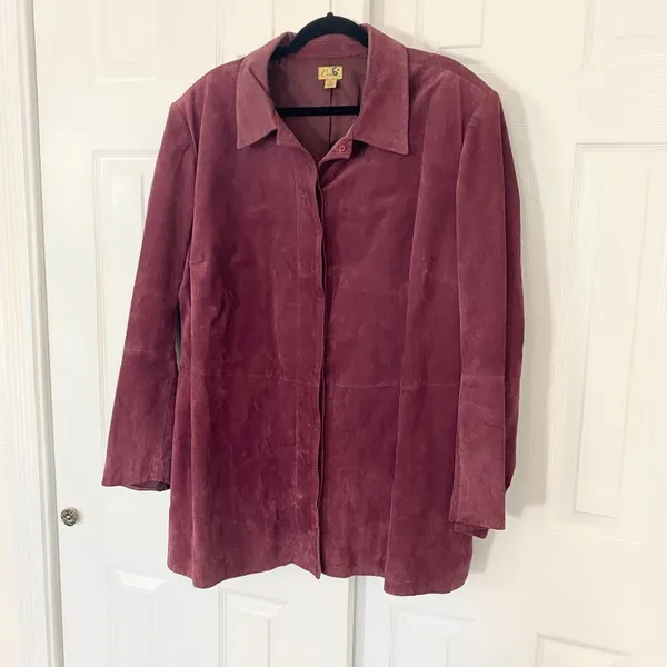 Caslon Early 2000's Burgundy / Berry Purple Red Genuine Leather Suede Jacket 3XL - Image 4