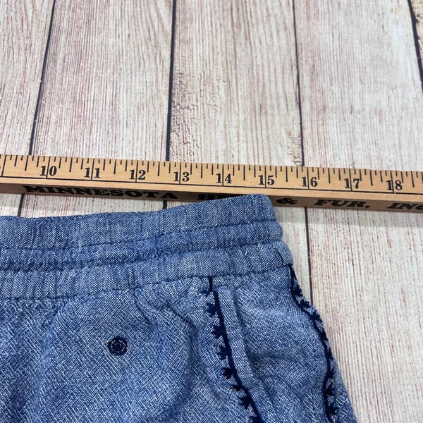 Old Navy Blue Linen Blend Embroidered Herringbone Drawstring Shorts Womens M - Image 7