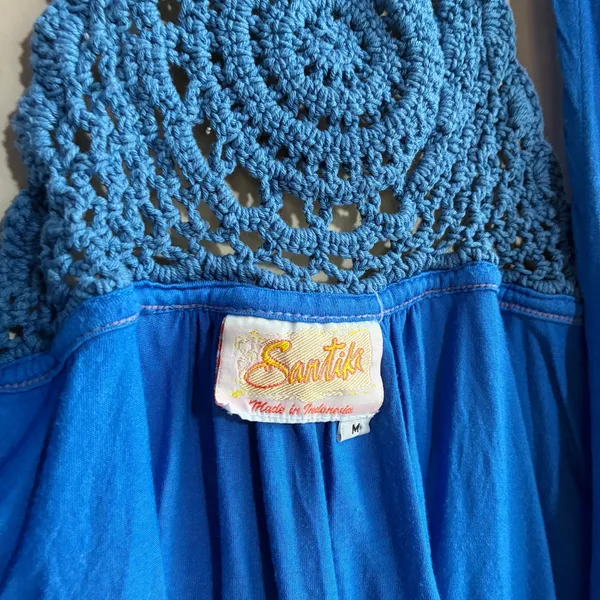 Santiki Crochet Racerback Open Front Vest Medium Blue Womens Boho Draped - Image 2