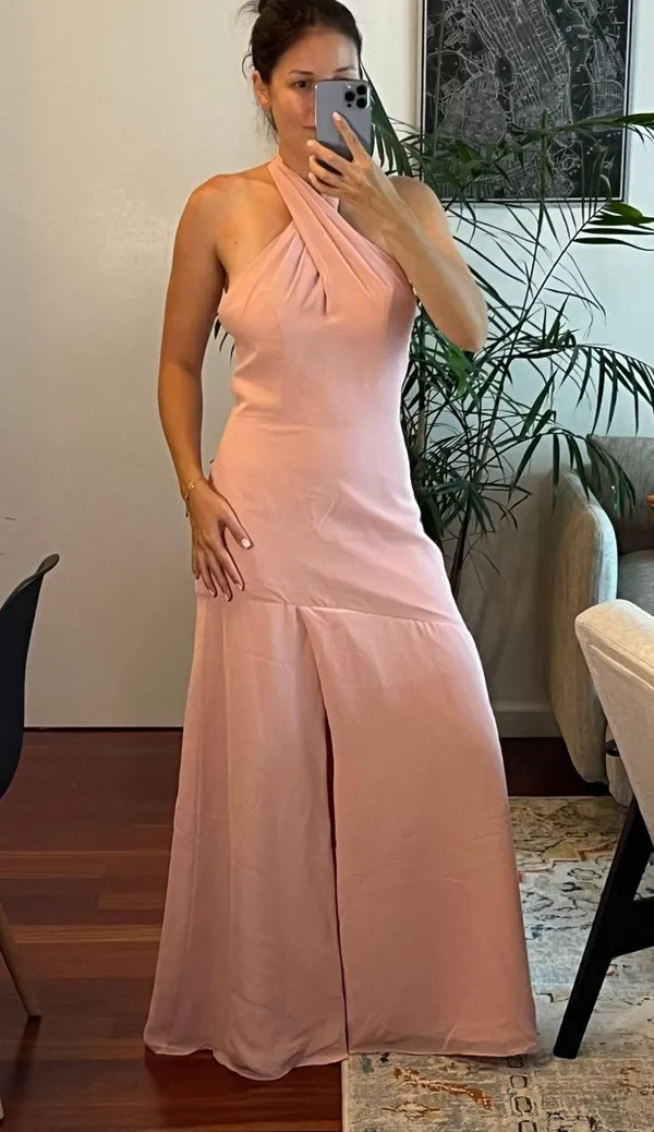 Revelry Athena maxi Gown Dress pink size 4 open back high crisscross neck - Image 4