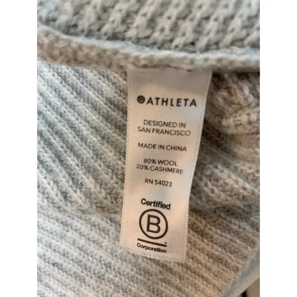 Athleta Sweater Womens Medium Wool Blend Gray Rib Knit Crew Neck Pullover - Image 4