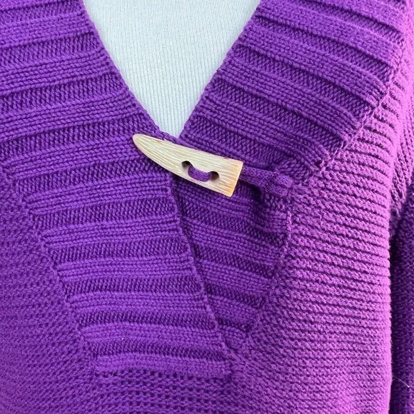 Lauren Ralph Lauren Sweater L Purple Toggle‎ Button Shawl V-Neck Knit Womens New - Image 6