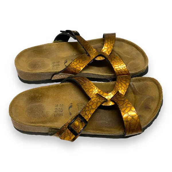 Birkenstock Birki's Sandals Sz 38‎ 7 5 Copper Bronze Snakeskin Print Shoes - Image 2