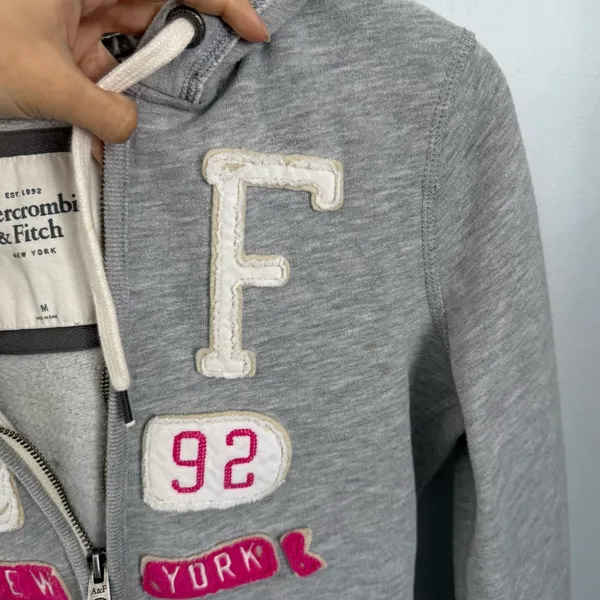 Abercrombie & Fitch Medium Full Zip Hoodie Classic Y2K 2000s Logo‎ Grey - Image 4