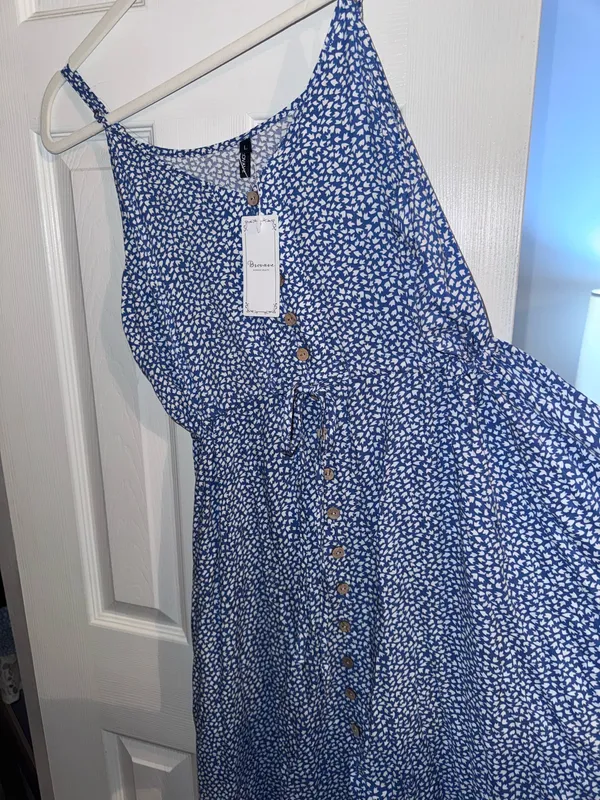 Light Blue Floral Flowy Midi Sundress Size L - Image 6