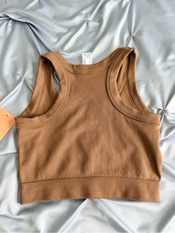 Brown Ribbed Crop Tank Top Size M - Image 2
