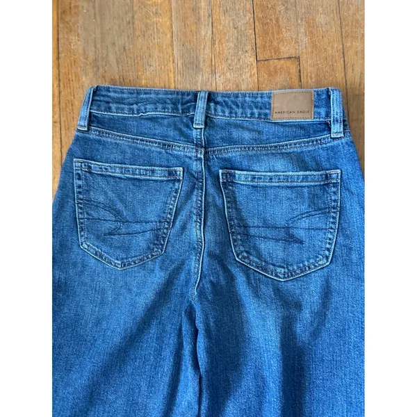 American Eagle Super High Rise Baggy Wide Leg Jeans Medium Wash Cut Off Hem 0 S - Image 6