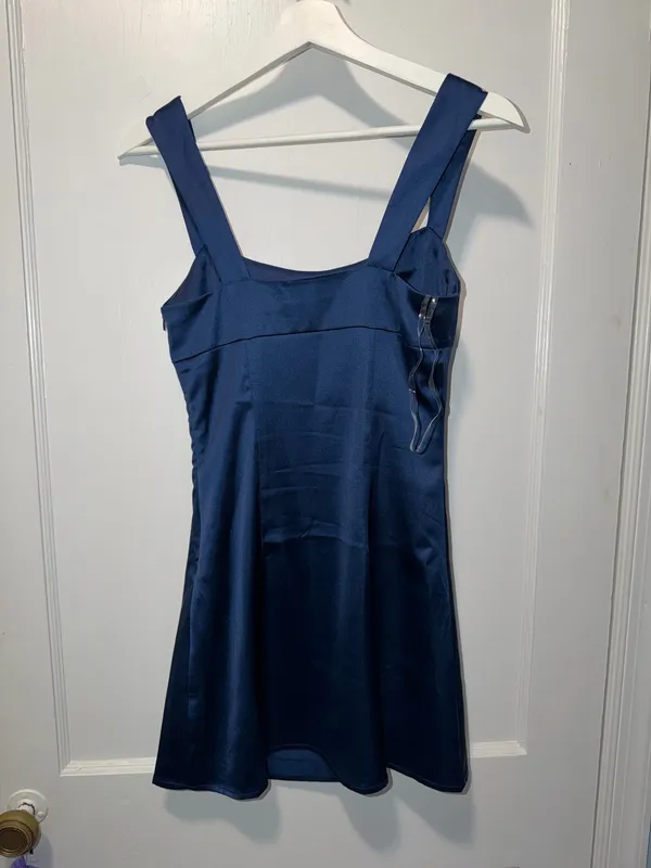 Peppermayo Exclusive - Odette Satin Mini Dress - Navy - Image 4