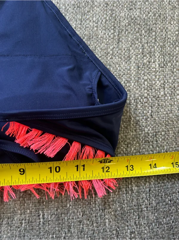 aerie Navy High-Neck Bikini Top with Coral Fringe | Size Medium (New $34.95) - Image 8