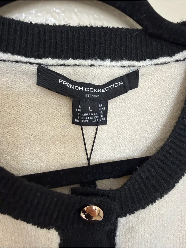 French Connection Womens L Ivory Black Contrast Knit Cardigan Jacket NWT $128 - Image 3