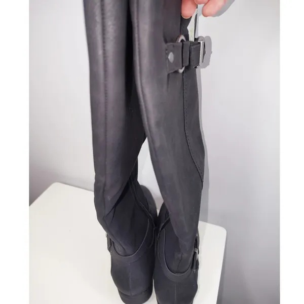 Ruiee Women's Knee High Boots Black Round Toe S Buckle Accent Size 8 - Image 4