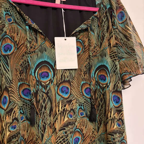 NWT Show Me Your Mumu JUANA TASSEL TUNIC Small‎ Peacock Animal Artsy Boho Flowy - Image 2