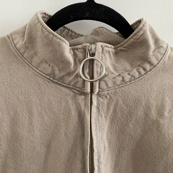 Zara Utility Quarter Zip Pullover Denim Jacket With Ring Zipper Size Medium - Image 2