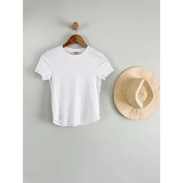 Madewell | NWT Ribbed Crewneck Tee (Re)generative Cotton Eyelet White | Sz XXS - Image 2