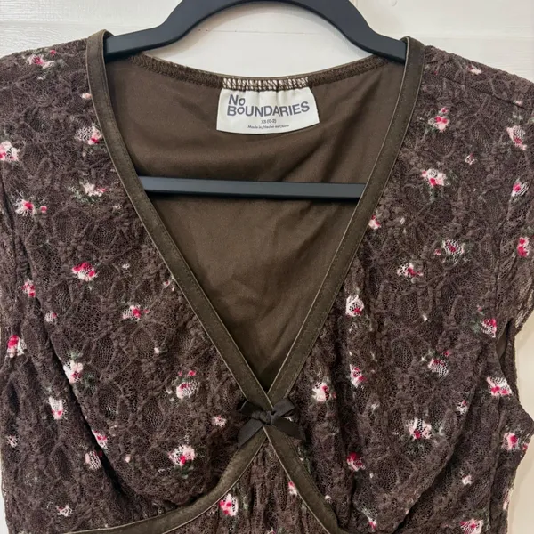 VTG No‎ Boundaries Fairycore Babydoll Dress XS Floral Lace Y2K Whimsigoth Boho - Image 2