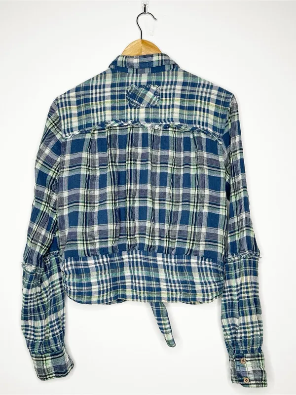 Free People We The Free First Bloom Plaid Tie Front Crop Shirt Blue Size Large - Image 9