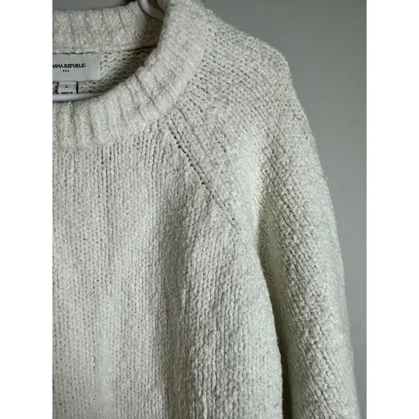 Banana Republic Boucle‎ Pullover Sweater White Merino Wool Blend Large 514676-02 - Image 4