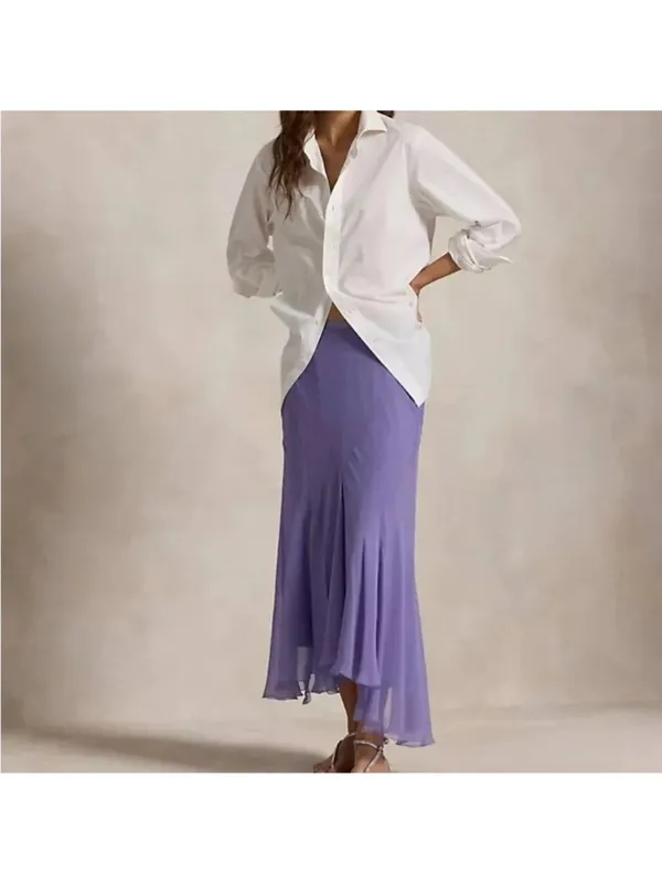 Polo Ralph Lauren Amla Midi Skirt in Lavender Purple 6 Womens Chiffon - Image 11