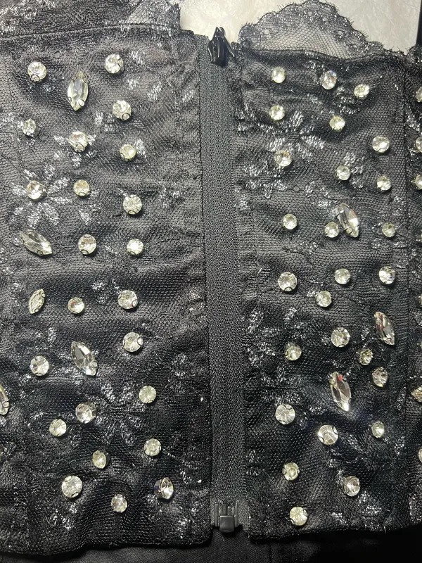 Finesse Love Hand Beaded Rhinestone Black Corset Top - Image 9