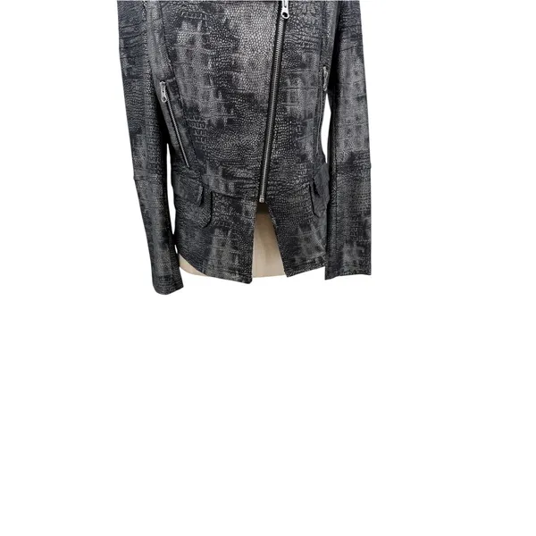 Clara Sunwoo Metallic Liquid Leather Textured Biker Jacket Gunmetal Small - Image 5