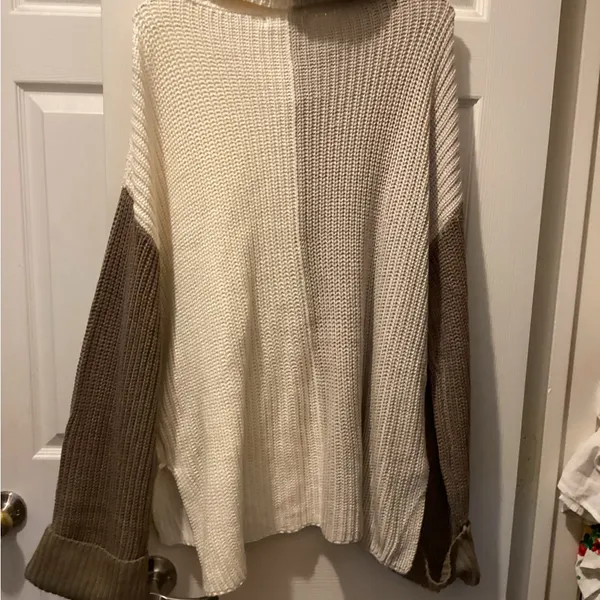 Blu Pepper Cream and Tan Cowl Neck Sweater - Image 4