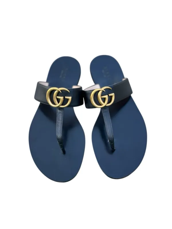 Gucci Marmont GG Thong Sandals EU 37 US 7 Black Leather Flat Flip Flop Slides - Image 2