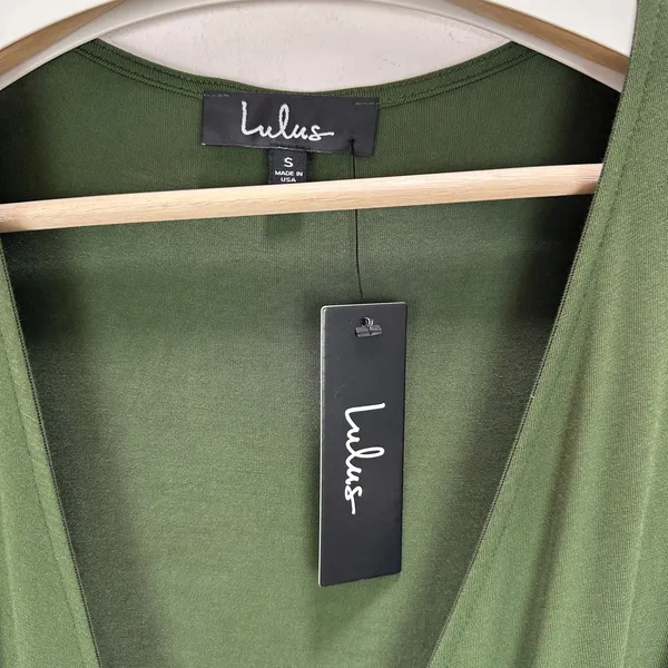 Lulus Garden District Olive Green Wrap Maxi Dress Stretch Jersey Knit Small NWT - Image 8