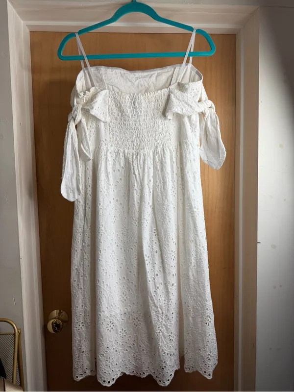 HD in Paris Women’s 100% Cotton White Eyelet Strapless Midi Dress. Size: Medium - Image 4