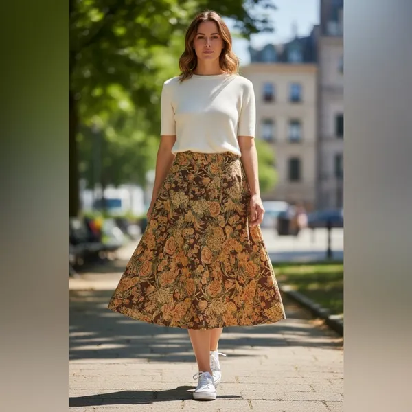 Vintage Floral Brown Maxi Skirt LizSport Size 4 - Image 5