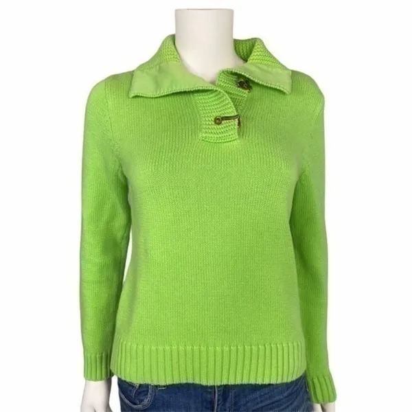 Ralph Lauren Jeans Co Toggle Collar Sweater Small Green Cotton Preppy Fisherman - Image 2