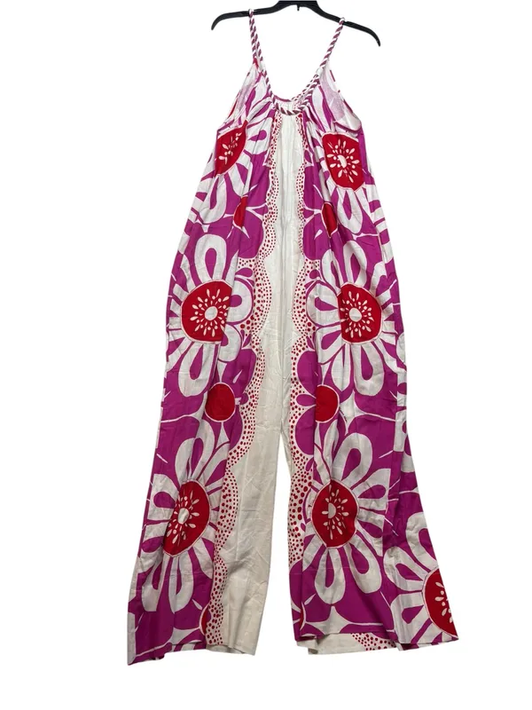 Farm Rio medium Maia jumpsuit Pink White Floral Print Women’s linen - Image 14