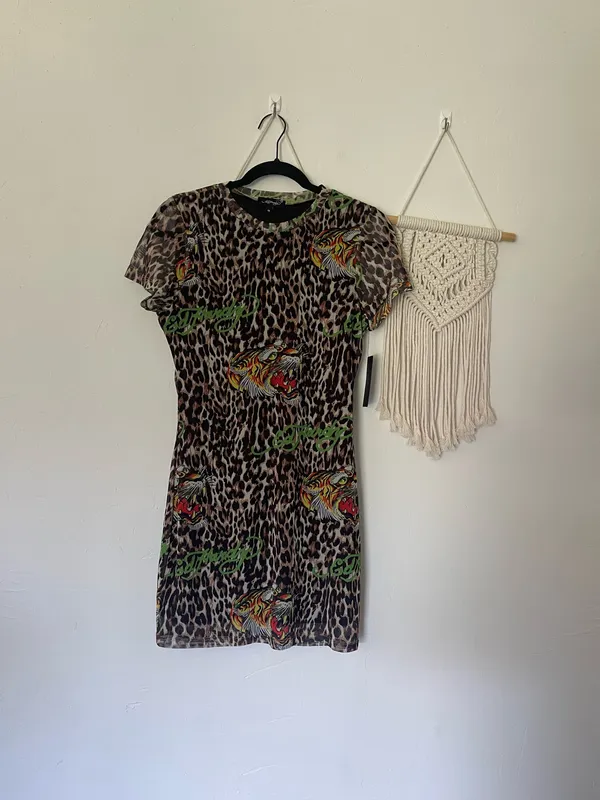 Ed Hardy Mesh Cheetah Print Shirt Dress - Image 2