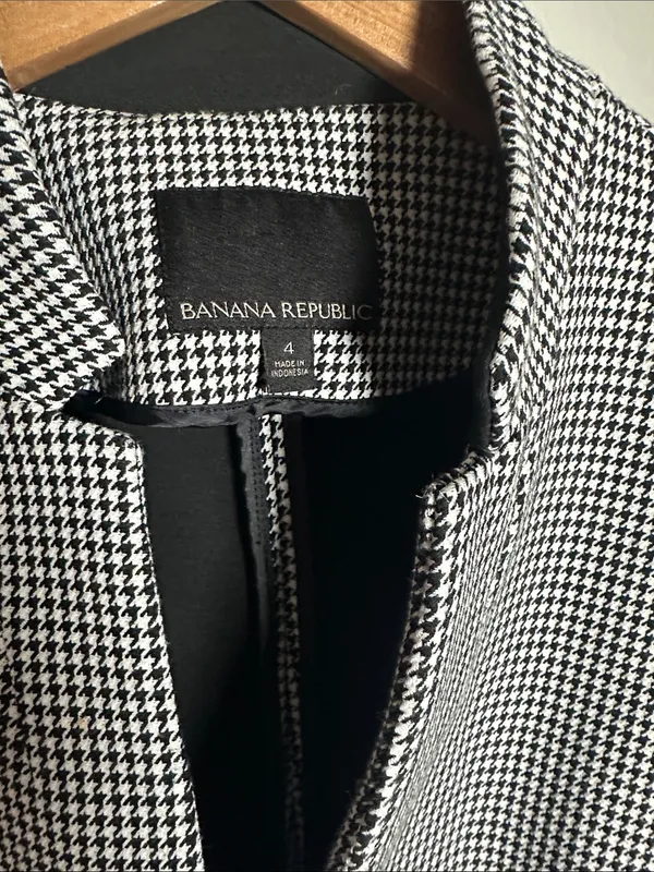 NEW Banana Republic Black White Houndstooth Cropped Blazer Classic Preppy Size 4 - Image 3