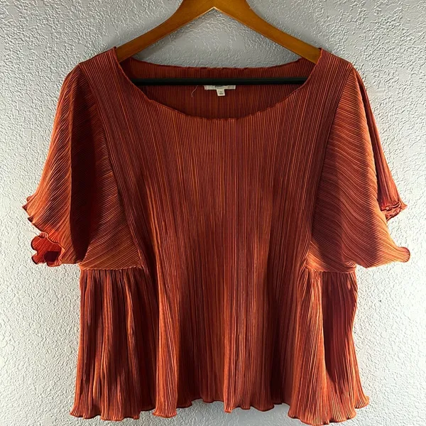Madewell Texture & Thread Micropleat Top in Burnt Orange - Image 2