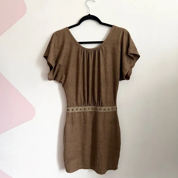 Brown Beaded Babydoll Mini Dress Y2K 2000s Boho Bohemian 2000s‎ Western Sz XS - Image 3
