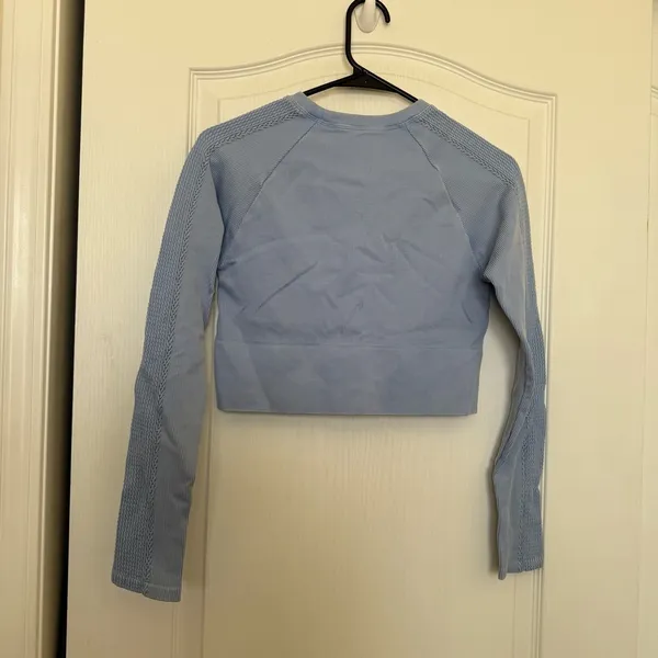 Aerie Offline Blue Cropped Workout Long Sleeve Shirt‎ Thick Gym Cableknit Ribbed - Image 2