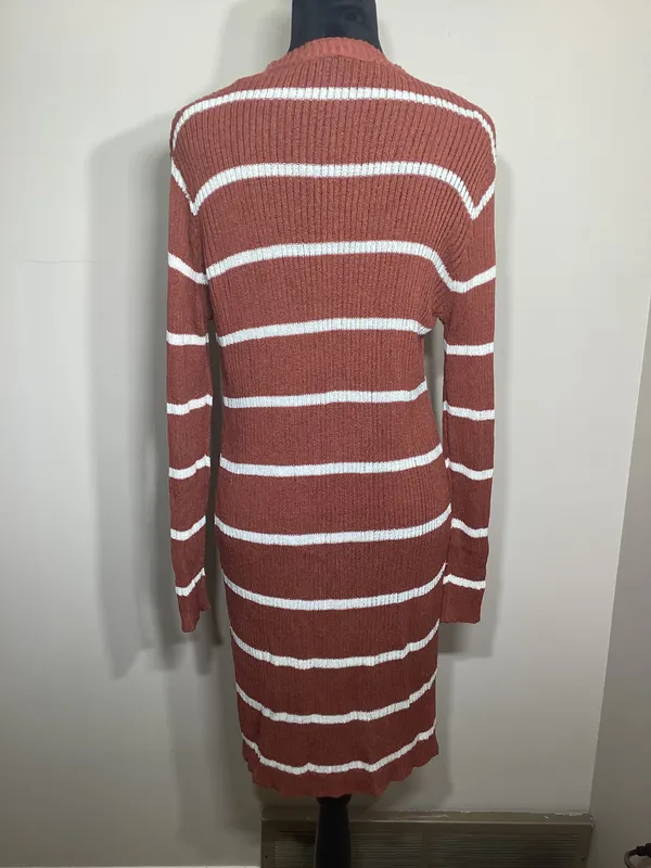 Doe & Rae Burnt Orange And White Striped Long Cardigan Size Medium - Image 2