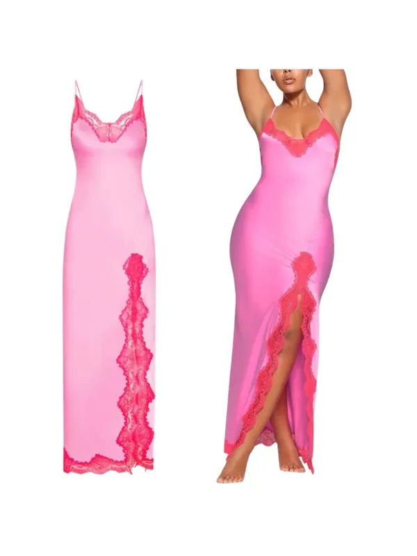 SKIMS Woven Shine Lace Long Dress XXS - Image 2