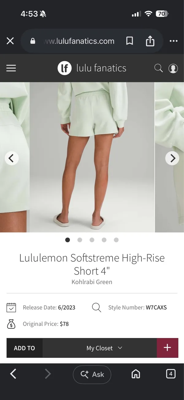 Lululemon Softstreme High-Rise Short 4” in Kohlrabi Green 🍈 - Image 2