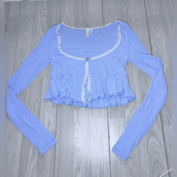 URBAN OUTFITTERS Women’s Long Sleeve Lace Trim Babydoll Top - Image 2