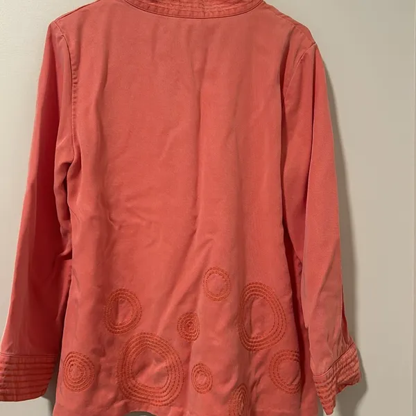 Womens J.JILL Mandarin Collar Jacket Salmon Color Tencell Embroidered SZ Medium - Image 3