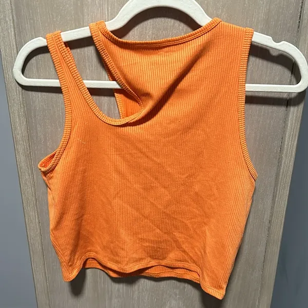 Bright orange hollister cutout shoulder crop tank top - Image 2