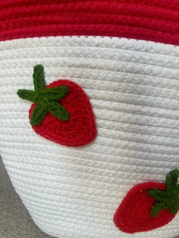 Sunglow Style Strawberry Woven Crochet White Rope Tote Bag Summer Beach Picnic - Image 3