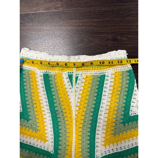 Boho Crochet High-Waisted Shorts -‎ Green & Yellow Stripe - Festival Read - Image 2