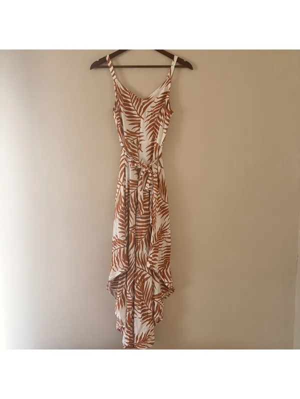 MSK Tropical Palm Print Handkerchief Hem Midi Dress - Size Medium - Image 3