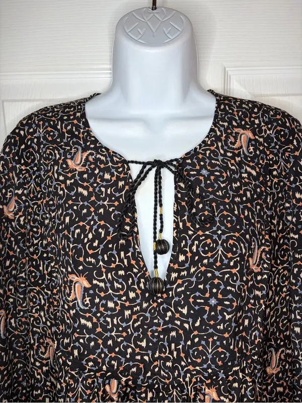 Madewell Silk Fiesta Paisley Tiered Mini Dress Black Tan 10 - Image 4
