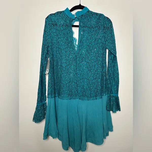 NWT Free People Tell Tale Ocean Blue Lace Tunic Top Dress XS - Image 5